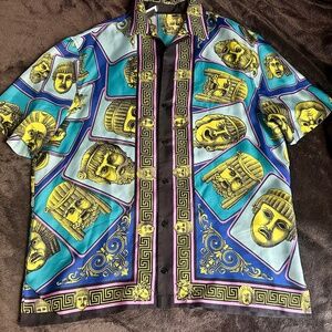 Authentic Versace Silk Shirt – Americana Fit – Baroque Greco Print – Size 50 (M/